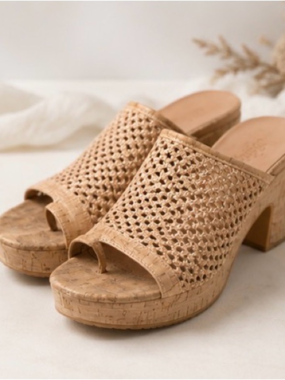 Baretraps Woven Cork Platform Mule Sandals in Natural